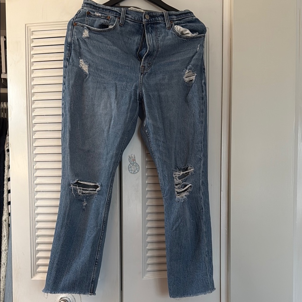Abercrombie Love Curve Distressed Blue Jeans